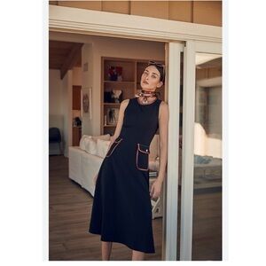 Joseph Ribkoff Black Midi Dress with Tan Accents Sz 10